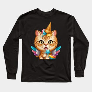 Orange Tabby Cat Ice Cream Unicorn Long Sleeve T-Shirt